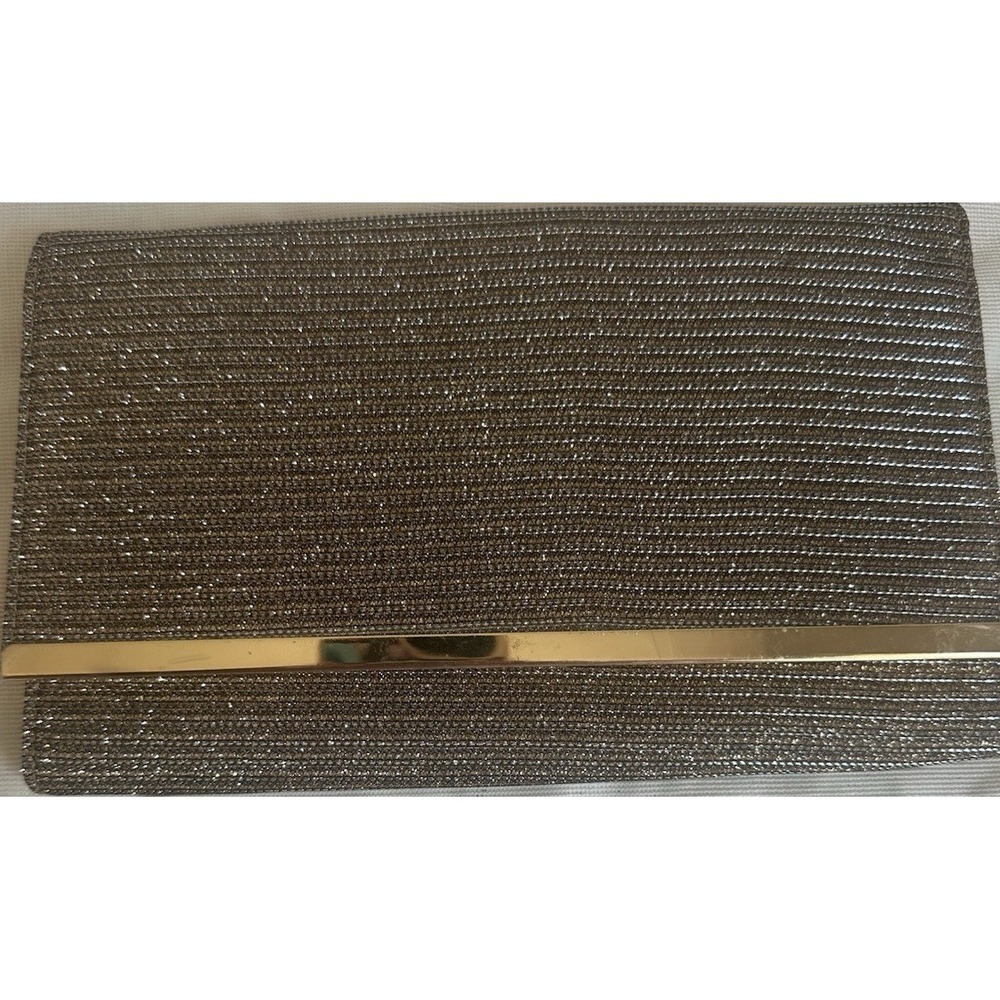 Estee & Lilly Gold Metallic Glitter Clutch Small w/ Detachable Strap Magnetic